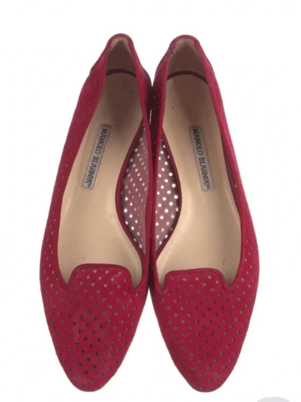 Manolo Blahnik Pink Perforated Suede Flats Red/ Pink- Size 38/ 8 - but fits 7.5